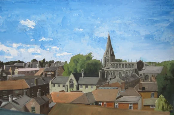 Sleaford from The Hub showing St Denys' Church