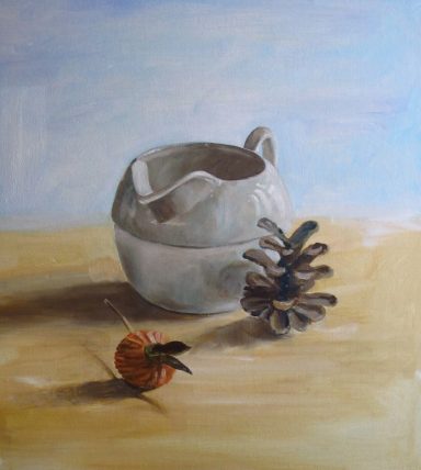 Milk Jug with Pine Cone and Seed Head - April 2020